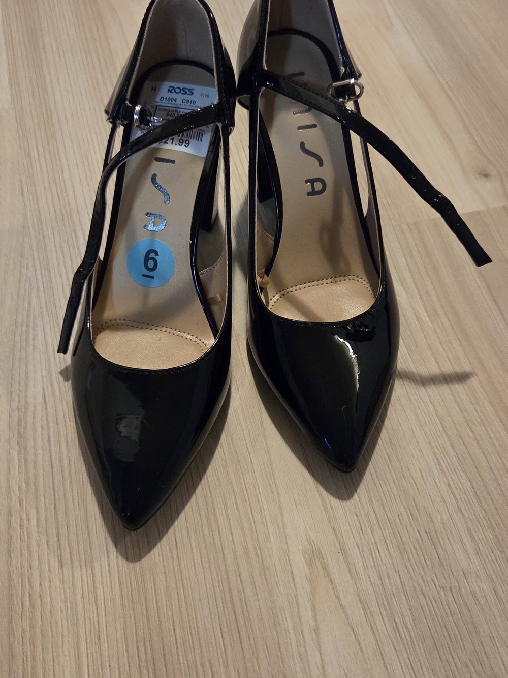 Unisa Black Patent Pointed-Toe T-Strap Heels